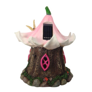 Solar Fairy Flower House - "Fairies Welcome" - Pink