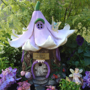 Solar Fairy Flower House - "Fairies Welcome" - Purple
